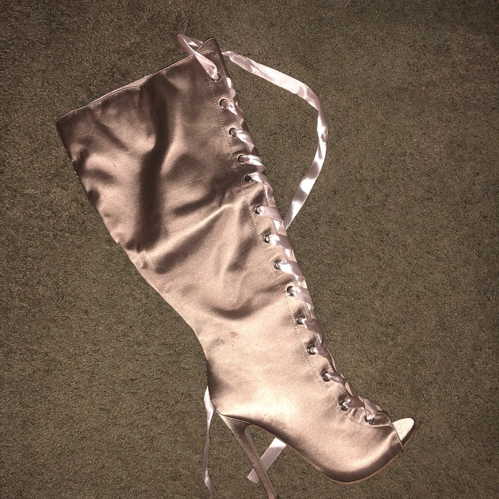 Blush colored leg boots